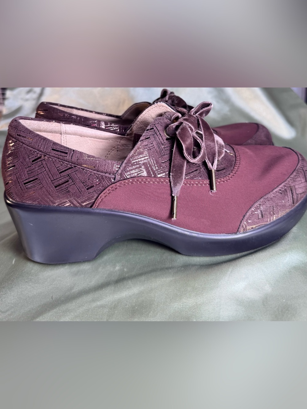 Alegria Burgundy Brown Metallic Comfort Lace-Up Mary Jane Heels size 37 Women’s - Picture 3 of 9
